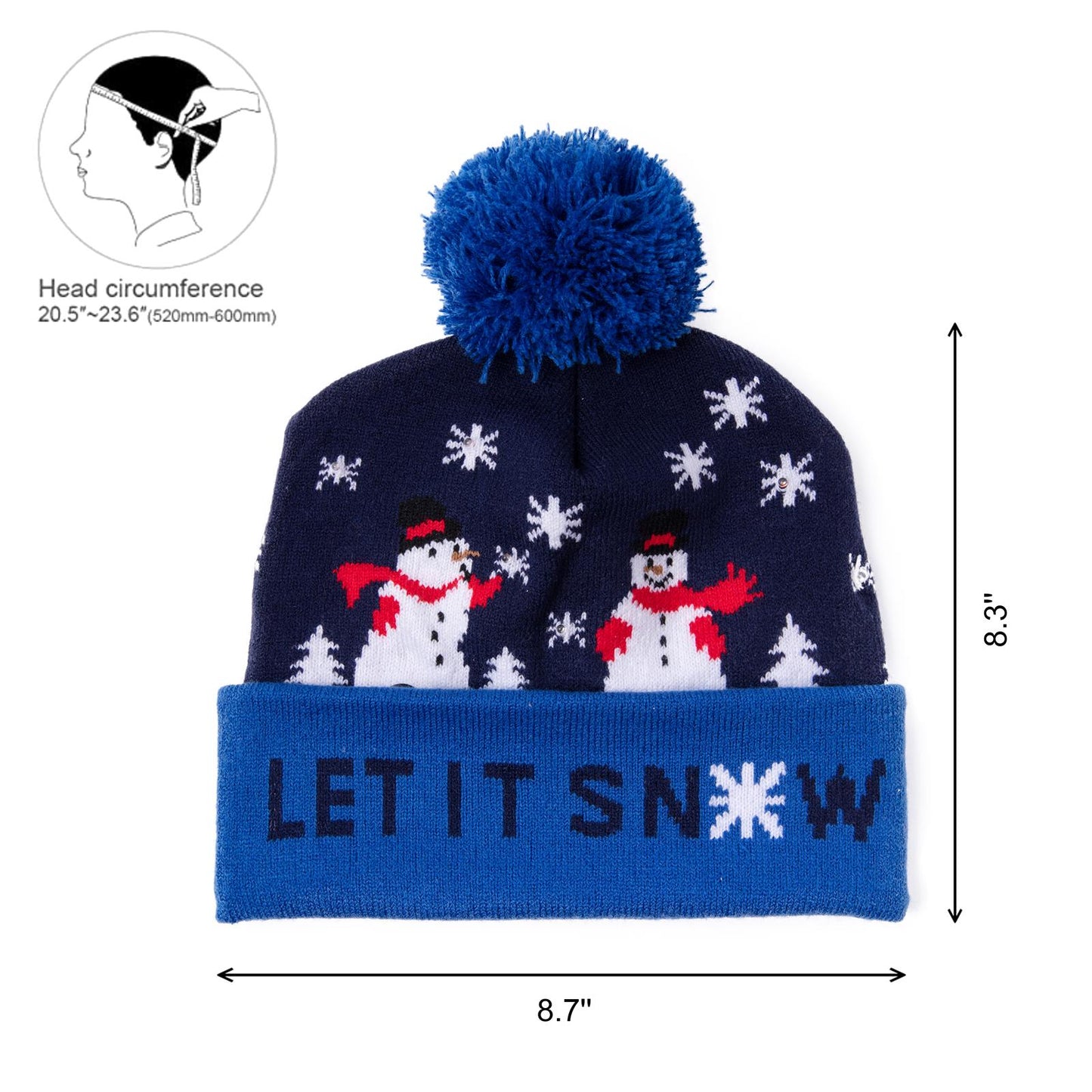 Blaue Let it Snow Schneemann Wintermütze mit LED´s