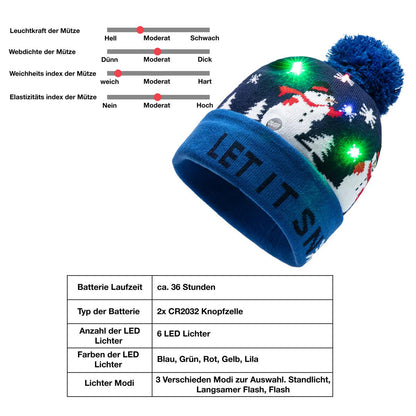 Blaue Let it Snow Schneemann Wintermütze mit LED´s