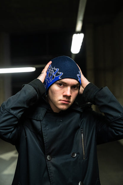 Beanie mit Flammen Dunkelblau Blau Winter