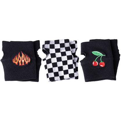 Fingerlose Handschuhe Kariert Kirschen Flammen 3er Set