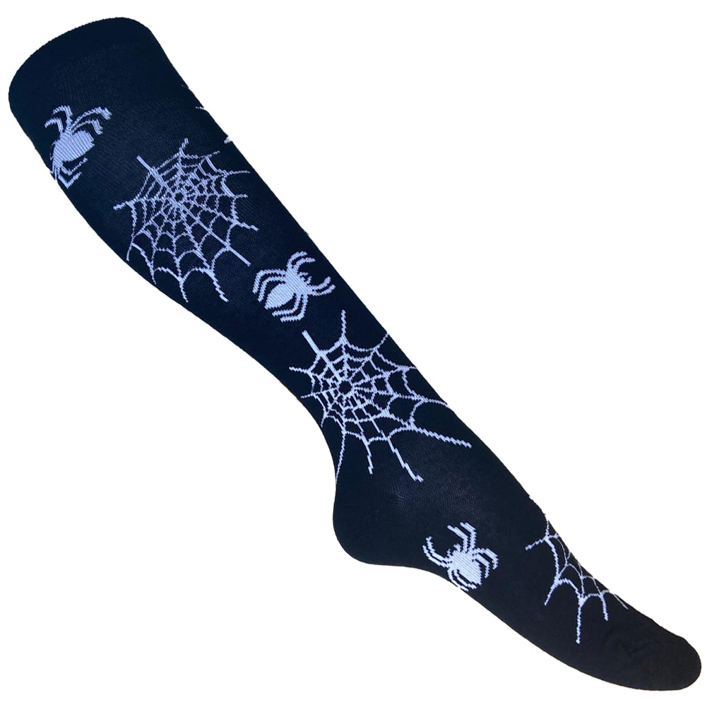 Schwarze Socken mit weißen Spinnenaplikationen