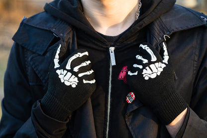 Touchscreen-Handschuhe in Schwarz mit Weißer Skeletthand