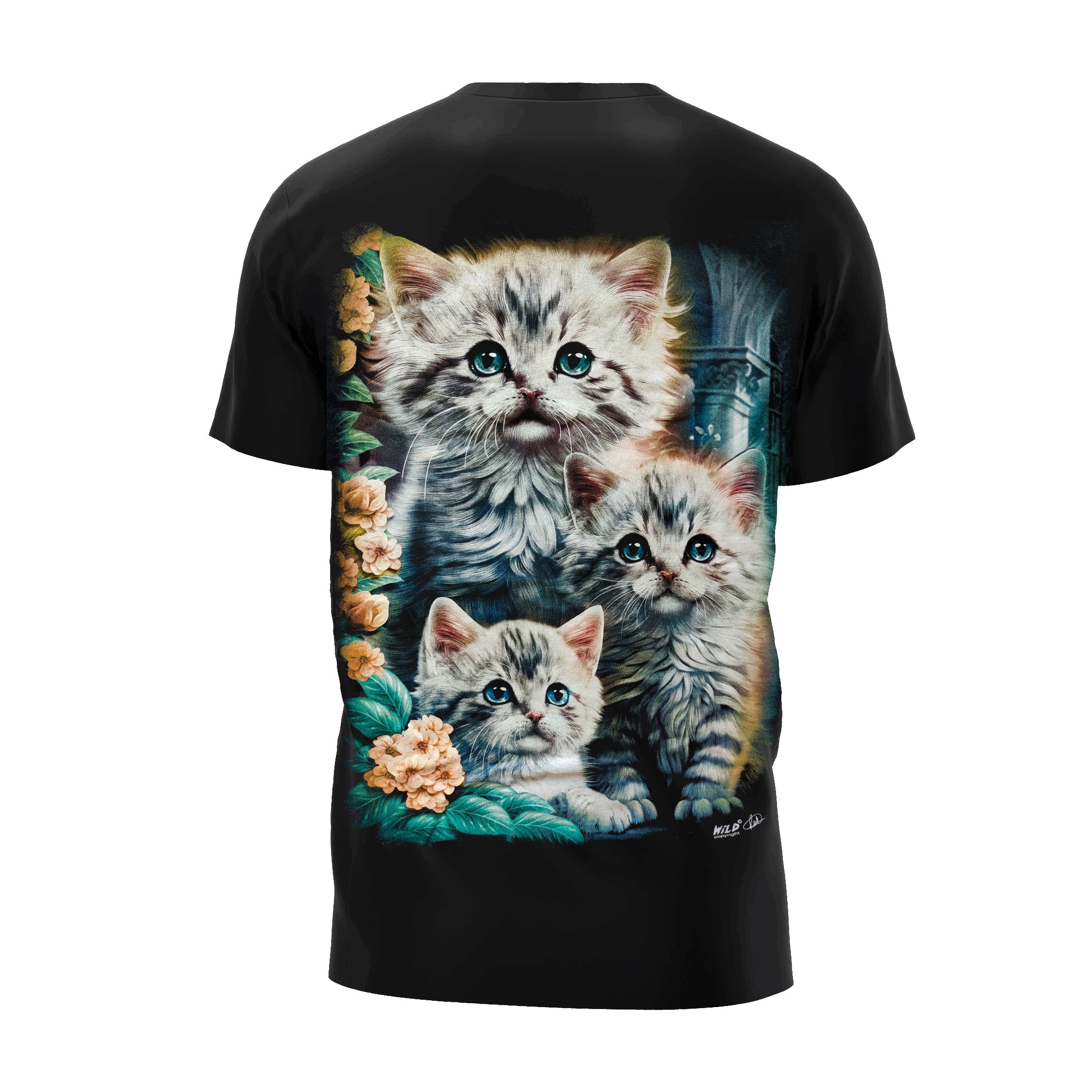Drei Katzen mit Blumen