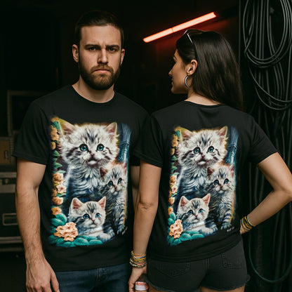 Drei Katzen mit Blumen