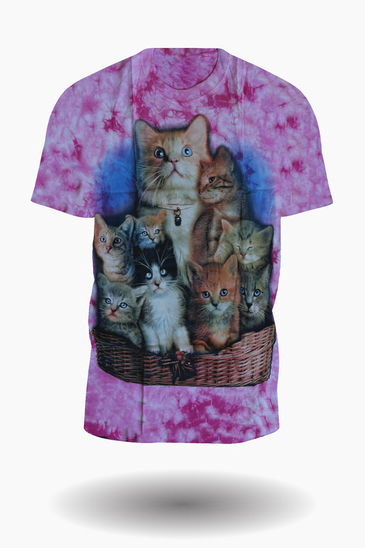 Wild Clothing Katzenfamilie Tie Dye T-Shirt Pink