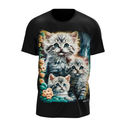 Drei Katzen mit Blumen