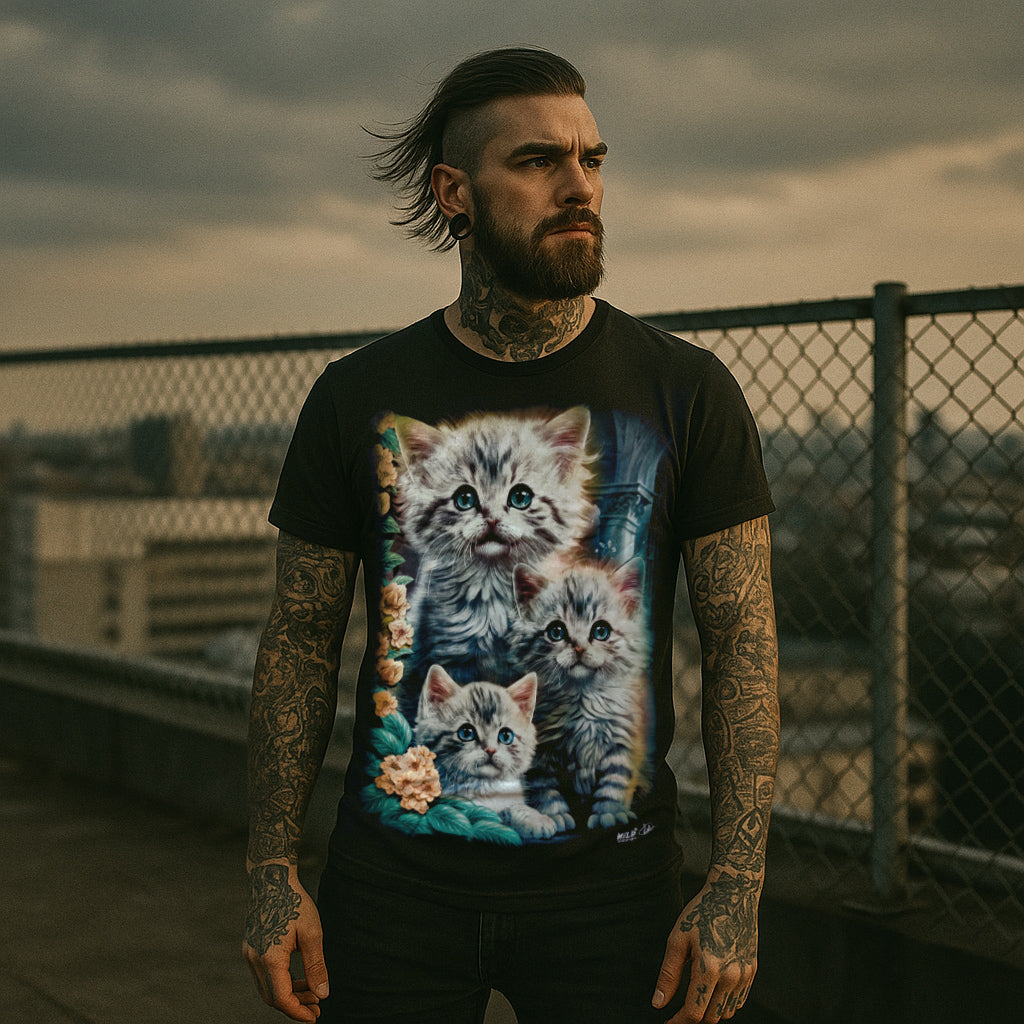 Drei Katzen mit Blumen