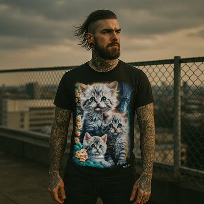 Drei Katzen mit Blumen