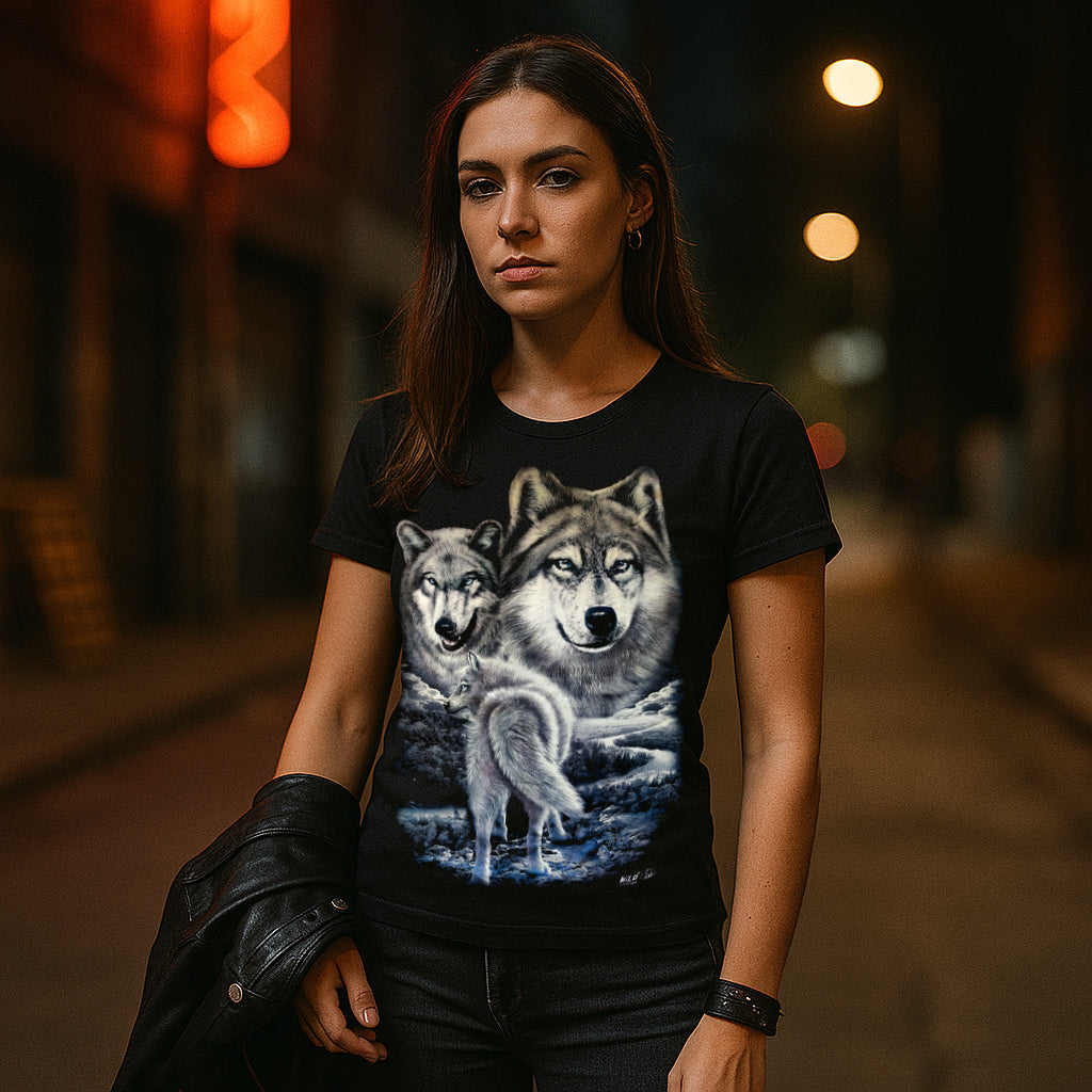 Drei Wölfe bei Nacht