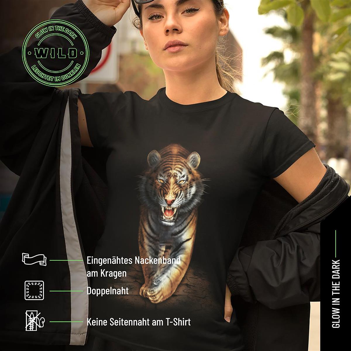 Wild Glow in the Dark Bengalischer Tiger T-Shirt