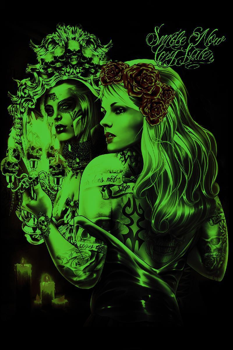 Wild Glow in the Dark Tattoo La Catrina Skull T-Shirt