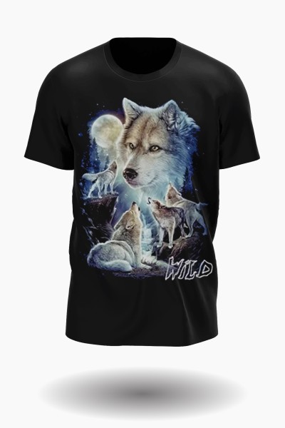 Wolfsrudel in der Nacht mit Mond T-Shirt