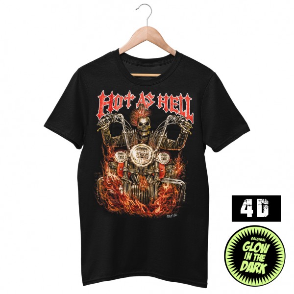 Wild 4D T-Shirt Hot as Hell Biker Skull