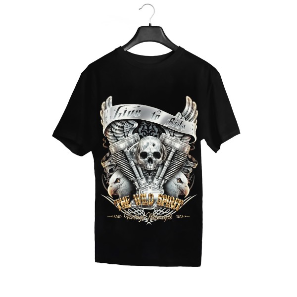 Wild Glow in the Dark Live to Ride Skull Vintage Motorcycle T-Shirt