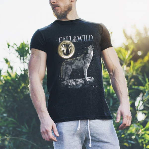 Wild Motiv Shirt Schwarz Heulender Wolf