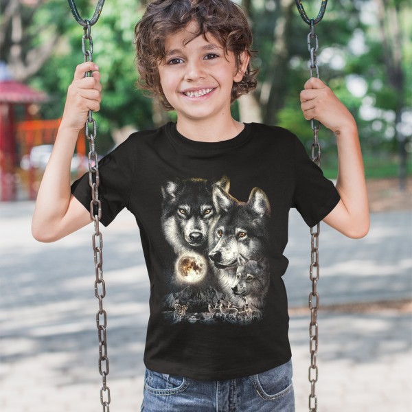 Schwarz Wolfsrudel Kinder T-Shirt
