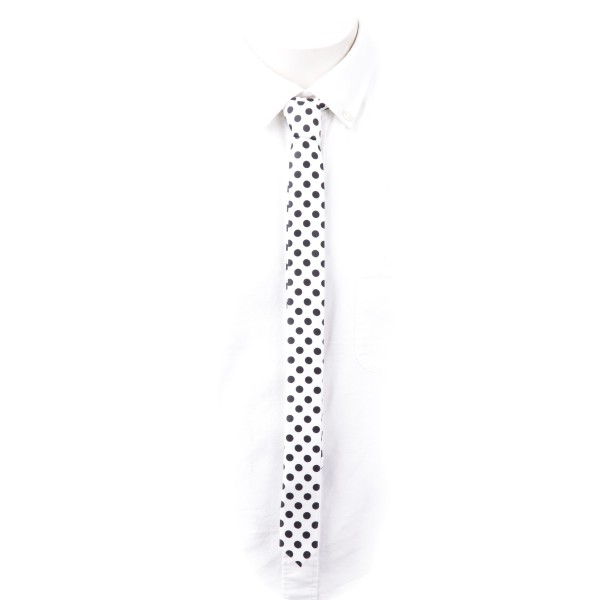 Schmale Krawatte weiß mit schwarzen Punkten
