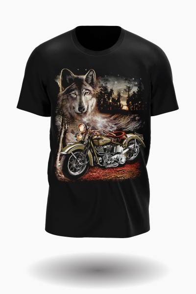 Waldnacht Leitwolf &amp; Motorrad T-Shirt