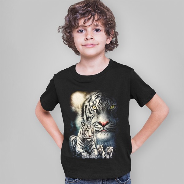 Glow in the Dark Kinder Shirt Schwarz White Leopard