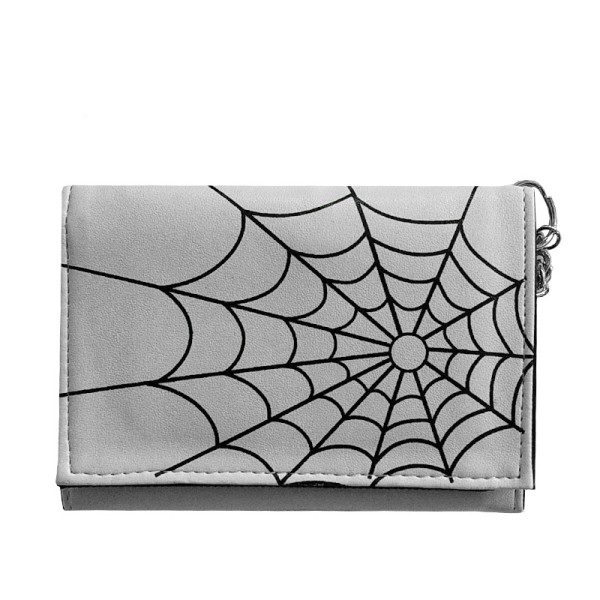Weiße Kunstleder Geldbörse mit Aufgedrucktem Schwarzen Spinnennetz