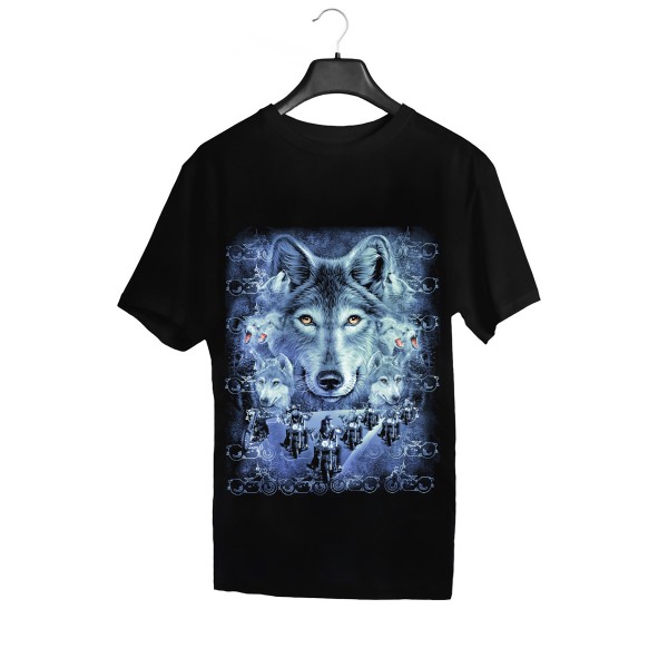 Wild Glow in the Dark Biker Tribe Wolf T-Shirt