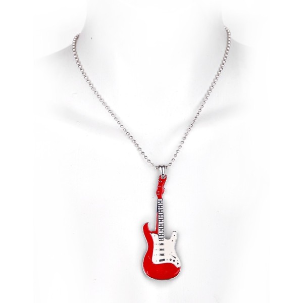 Metallkette mit Anhänger - Gitarre - Rot / Weiß