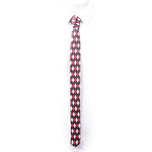 Schmale Joker Krawatte in schwarz rot weißen Rautenmuster