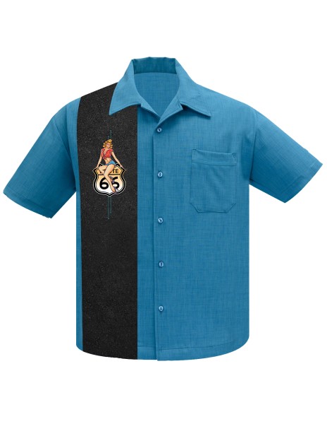 Steady Clothing Bowling Shirt Route 66 Pin-Up Panel Pacific