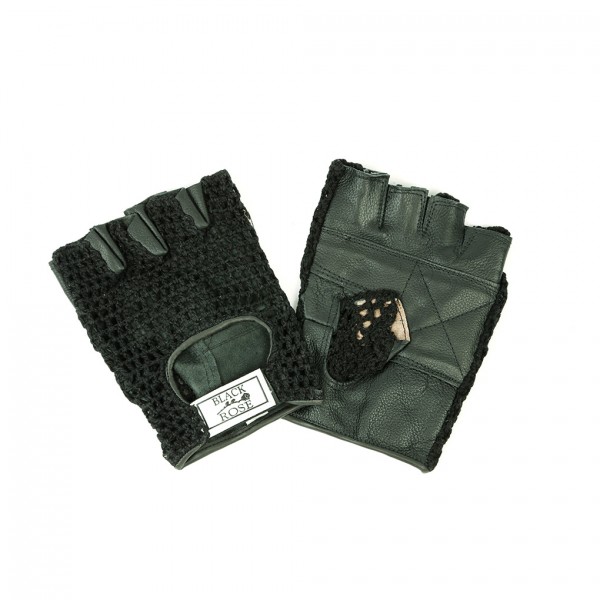 Schwarze Leder Handschuhe mit Abgestepptem Netz