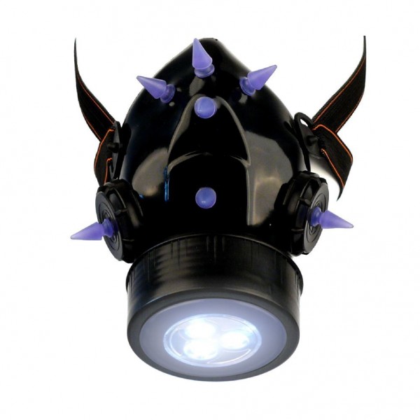 Gasmaske mit UV Neon Spikes und LED Licht Exclusive Batterien