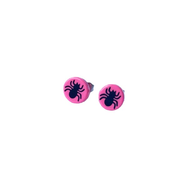 Kleine Spinnen Ohrstecker Pink Schwarz