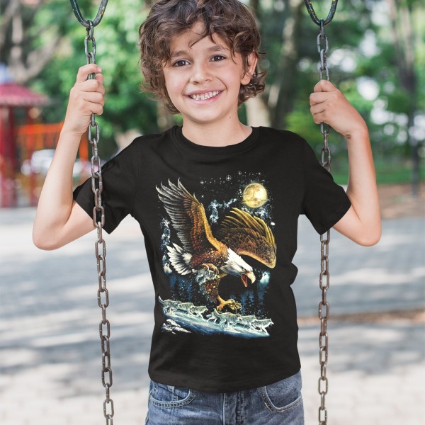 Schwarz Fliegender Adler Kinder T-Shirt