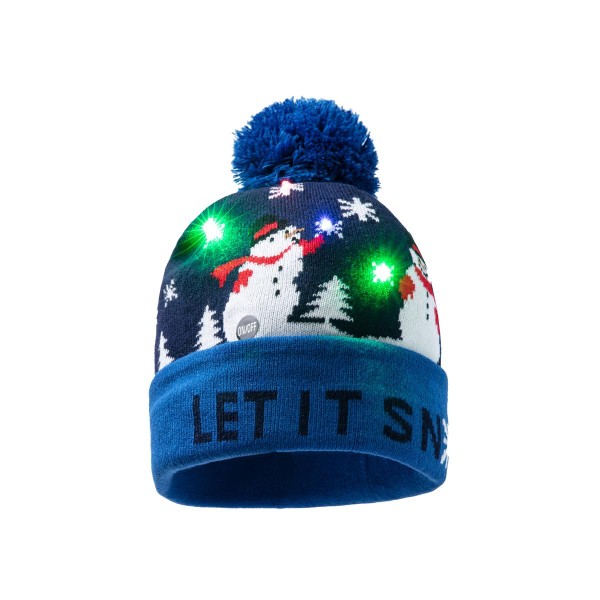 Blaue Let it Snow Schneemann Wintermütze mit LED´s