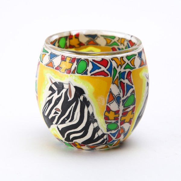 Fimo Glaswindlicht handgemacht gelb mit Zebra und afrikanischem Muster