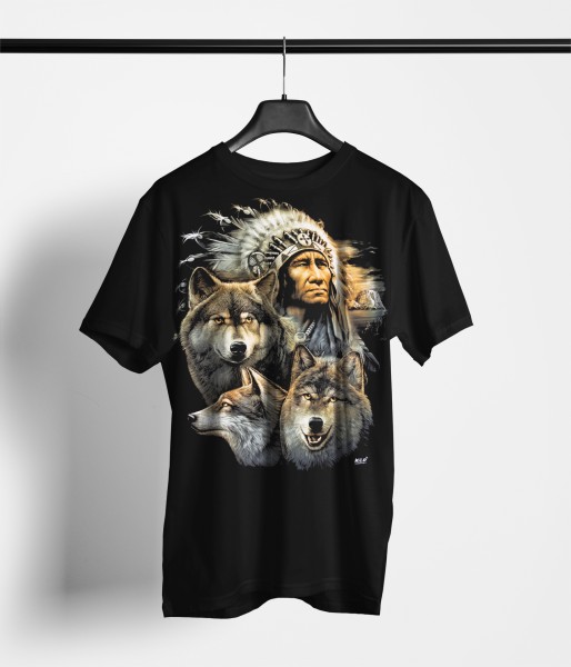 Indianer mit Wölfen T-Shirt