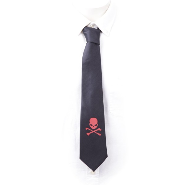 Schwarze Krawatte mit rotem Totenkopf