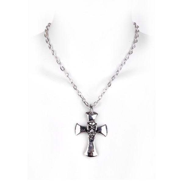 Metall Kreuz mit Totenkopf Halskette