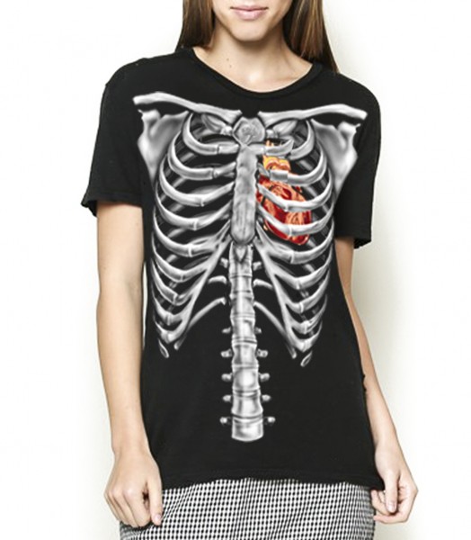 Motiv Shirt Schwarz Skelett Knochen