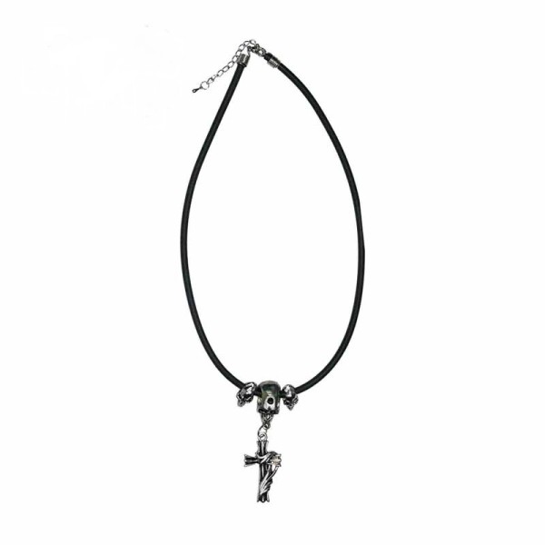 Totenkopf Kautschuk Halskette mit Kreuz Anhänger