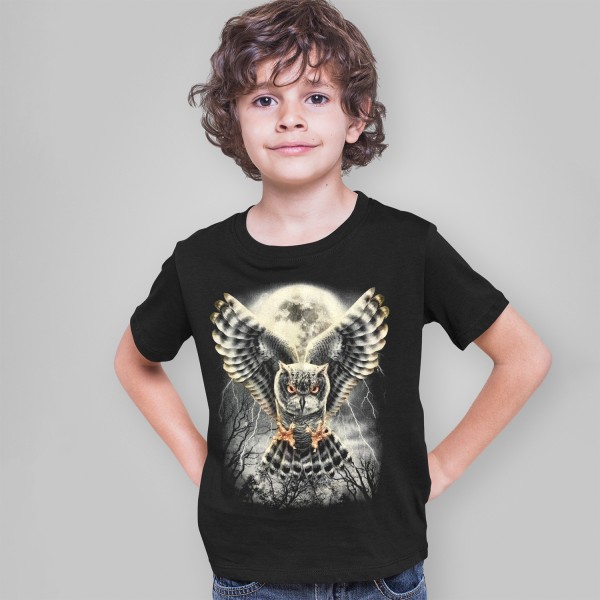 Schwarz Eule Kinder T-Shirt