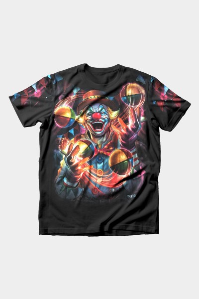 Joker jongliert Bälle im Zirkus Vollausdruck T-Shirt