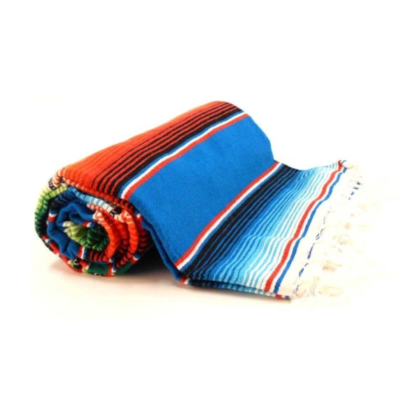 Original Mexikanische Serape Decke mit Blauen Streifen