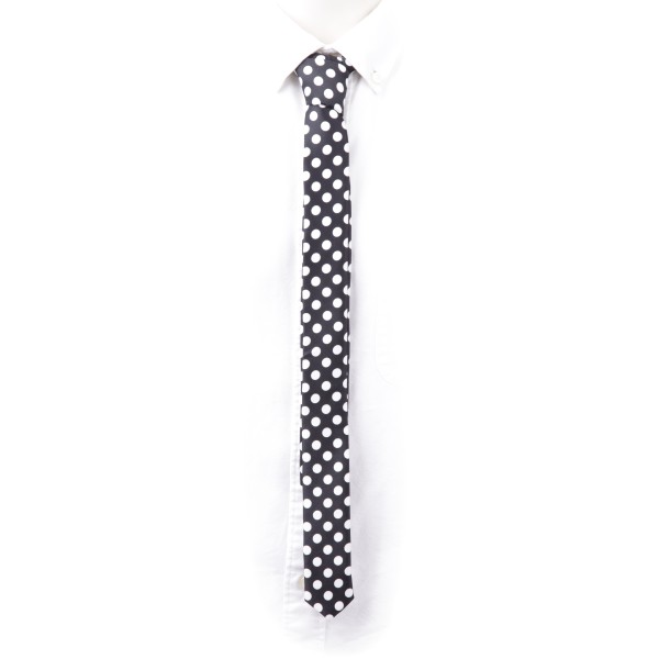 Schmale Krawatte in schwarz mit weißen Punkten