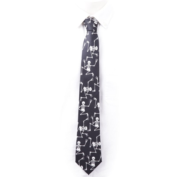 Krawatte in schwarz mit weißen Mexico Skeletten