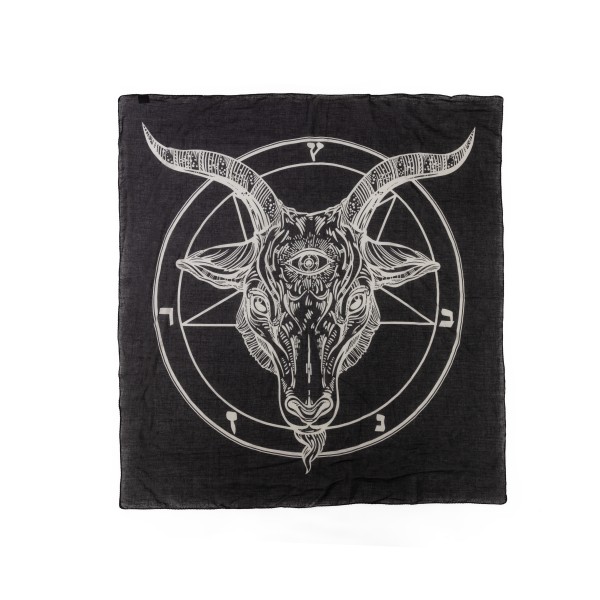 Baumwolltuch mit Baphomet Pentagram Ocult Muster in Schwarz Weiß
