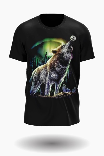 Wolf in der Nacht mit Mond T-Shirt