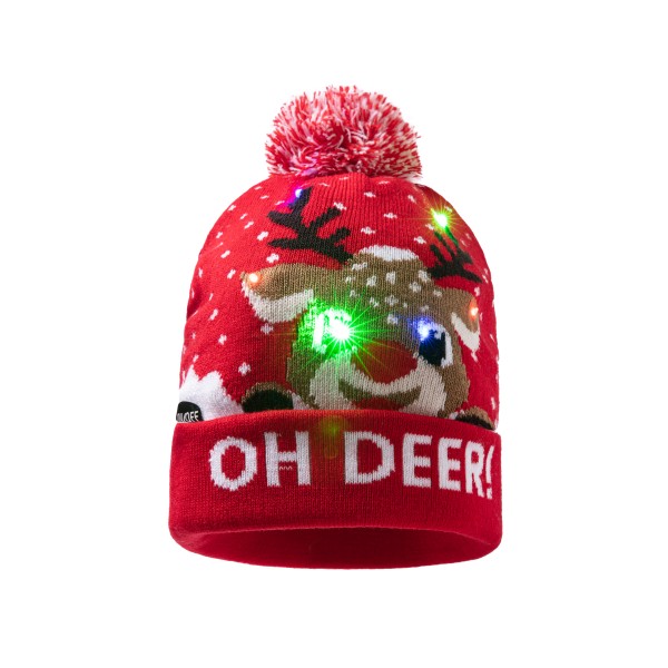 Rote Oh Deer Rentier Wintermütze mit LED´s