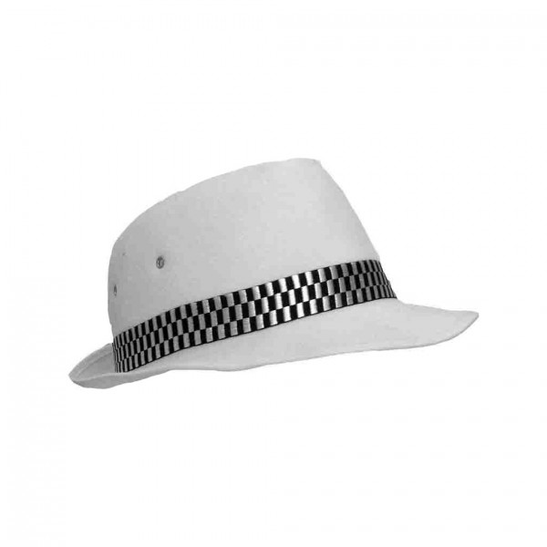 Weißer SKA Hut mit Stoffbanderole im Schachbrett Design