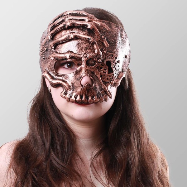Halbschädel Maske mit der Hand - Bronze