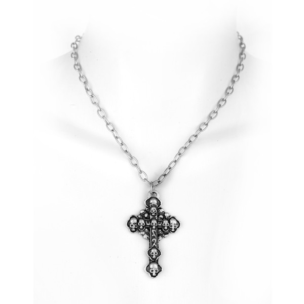 Grave Totenschädel Goth Kreuz Halskette